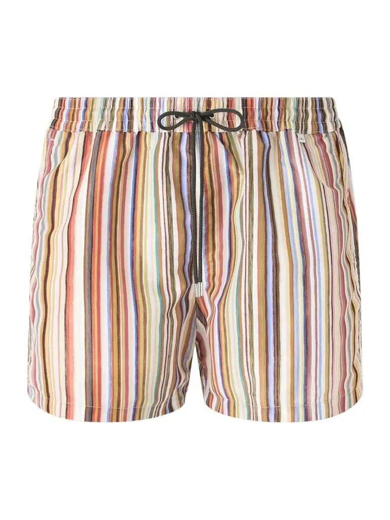 PAUL SMITH — Straight-Leg Mid-Length Striped Recycled Swim Shorts · $195