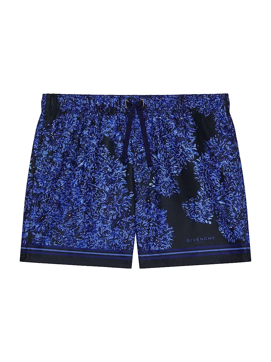 GIVENCHY — Swim Shorts with Flowers Print, Navy Blue · $790