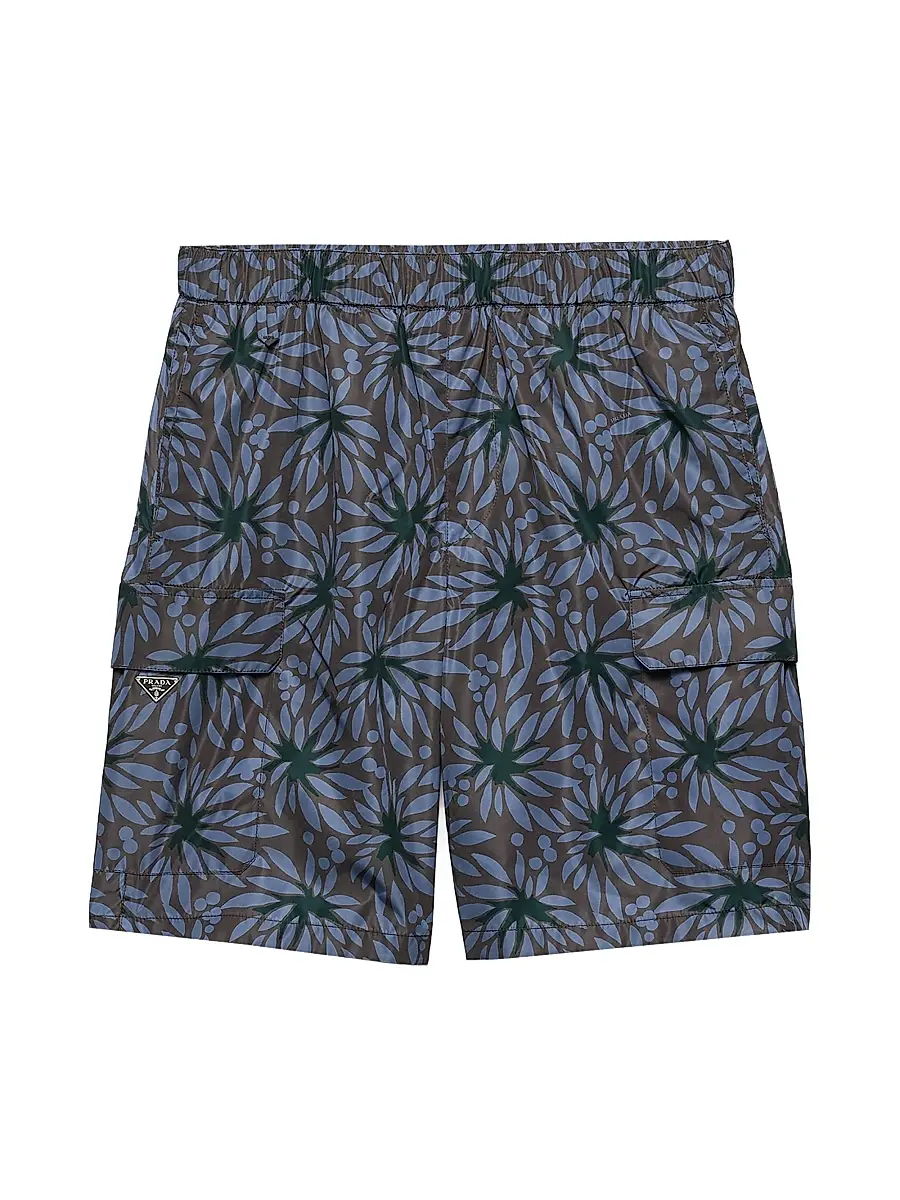 PRADA — Printed Re-Nylon Swim Trunks, Grey · $1,100
